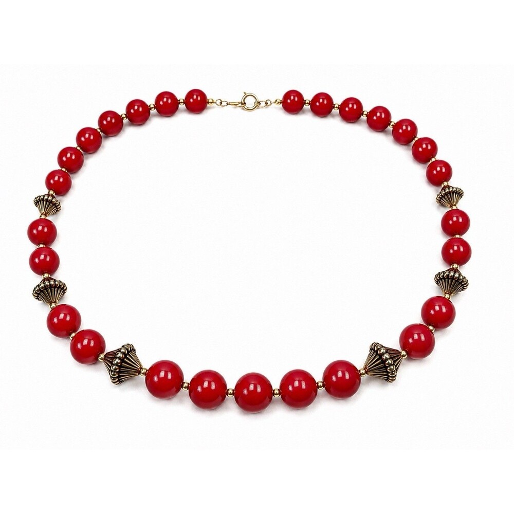 Vintage 1960s Korea Red Lucite Bead Necklace Graduated Statement Necklace